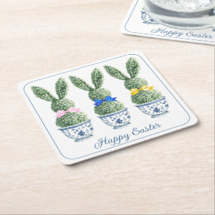Dessous-de-verre Carré En Papier Chinoiserie Bleue et Blanche avec Topiaires de Lap