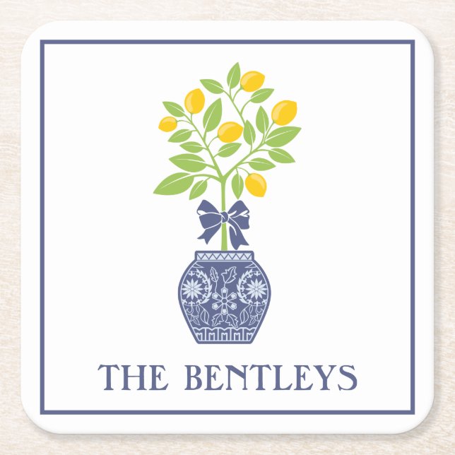 Dessous-de-verre Carré En Papier Chinoiserie Dessous de verre en papier citron (Devant)