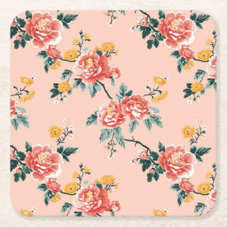 Dessous-de-verre Carré En Papier Chinoiserie rose pâle Floral