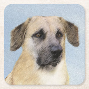 Dessous-de-verre Carré En Papier Chinook (Oreilles Laissées) Peinture - Art Chien o