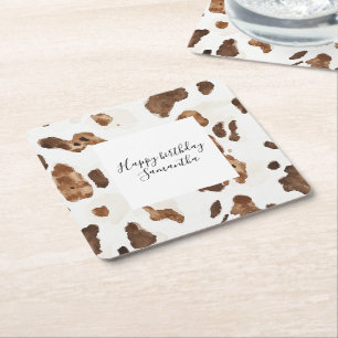 Dessous-de-verre Carré En Papier Chocolat Brown crémeux Vache Imprimer Animal Anniv