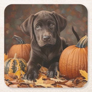 Dessous-de-verre Carré En Papier Chocolat Labrador Retriever Automne