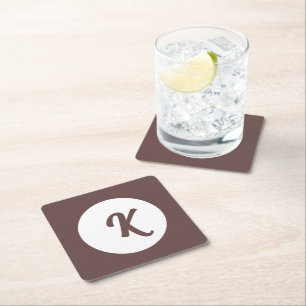 Dessous-de-verre Carré En Papier Chocolat monogramme prune et blanc