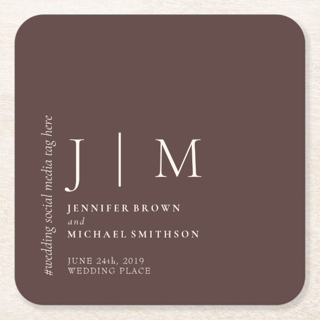 Dessous-de-verre Carré En Papier Chocolate Brown Formal Simple Elegant Wedding (Devant)
