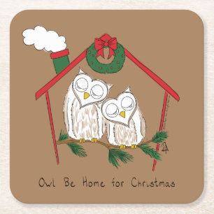 Dessous-de-verre Carré En Papier Chouette Noël Mignonne Vacances amusantes