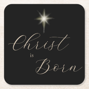 Dessous-de-verre Carré En Papier Christ est né Religieux Moderne Noir Noël