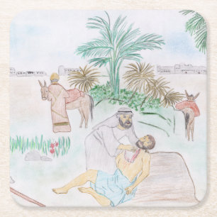 Dessous-de-verre Carré En Papier Christian Artwork Le bon samaritain