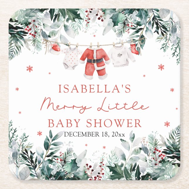 Dessous-de-verre Carré En Papier Christmas Baby Clothes Merry Little Baby Shower (Devant)