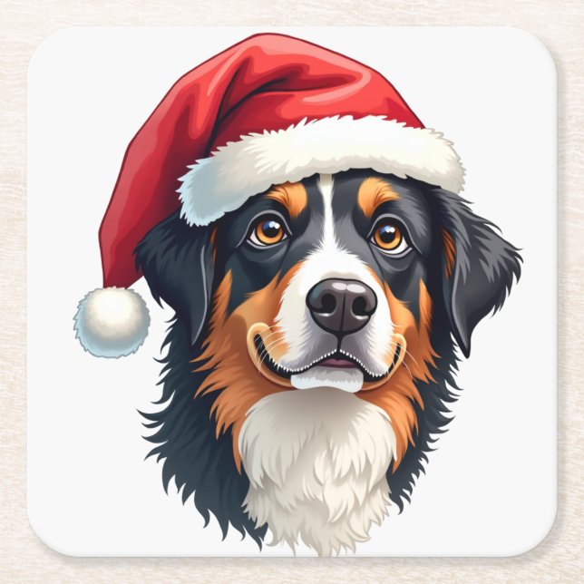 Dessous-de-verre Carré En Papier Christmas Bernese Mountain Dog in Santa Hat (Devant)