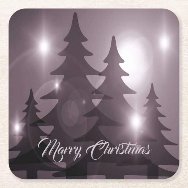 Dessous-de-verre Carré En Papier Christmas Celebration Pink Trees Purple Elegant (Devant)