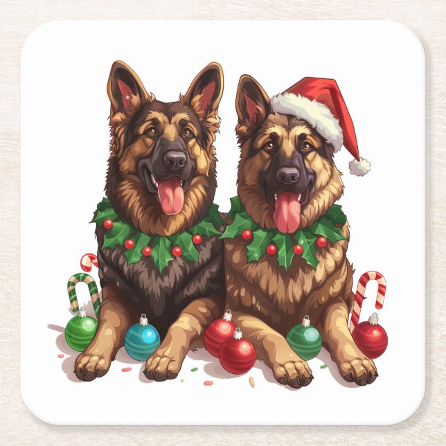 Dessous-de-verre Carré En Papier Christmas German Shepherd Dogs (Devant)