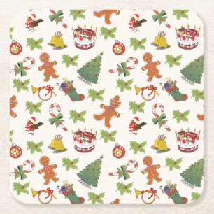 Dessous-de-verre Carré En Papier Christmas Holly, homme de gâteau et de pain d'épic