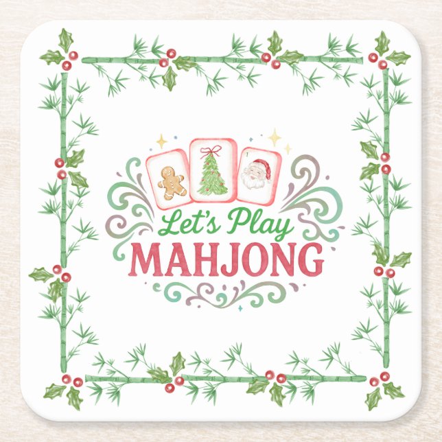 Dessous-de-verre Carré En Papier Christmas Mahjong Crest | Monogram (Devant)