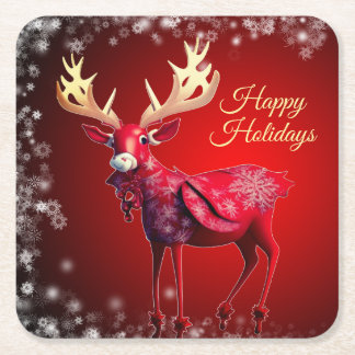 Dessous-de-verre Carré En Papier Christmas Party Red Reindeer White Snowflakes