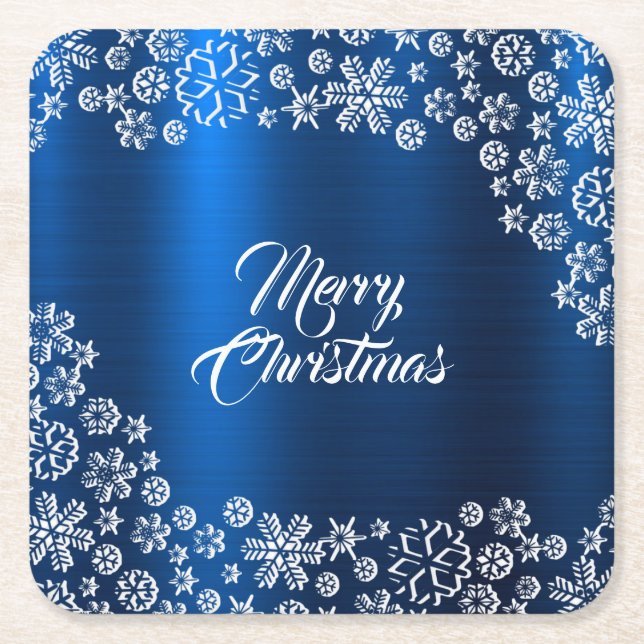 Dessous-de-verre Carré En Papier Christmas Party White Snowflakes Navy Blue (Devant)