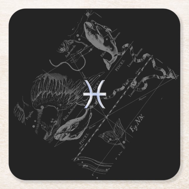 Dessous-de-verre Carré En Papier Chrome comme Pisces Zodiac Connexion Black Heveliu (Devant)