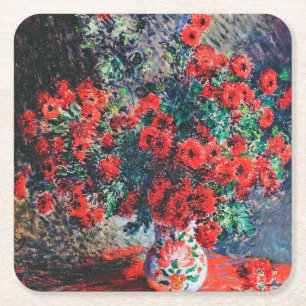 Dessous-de-verre Carré En Papier Chrysanthème rouge, Monet