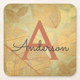 Dessous-de-verre Carré En Papier Chute - feuille de monogramme de famille d'automne