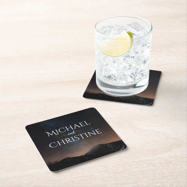 Dessous-de-verre Carré En Papier Ciel nocturne mariage sous les étoiles (En situation)