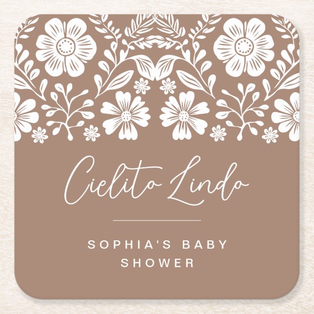 Dessous-de-verre Carré En Papier Cielito Lindo Baby shower Terracotta Invitation (Devant)