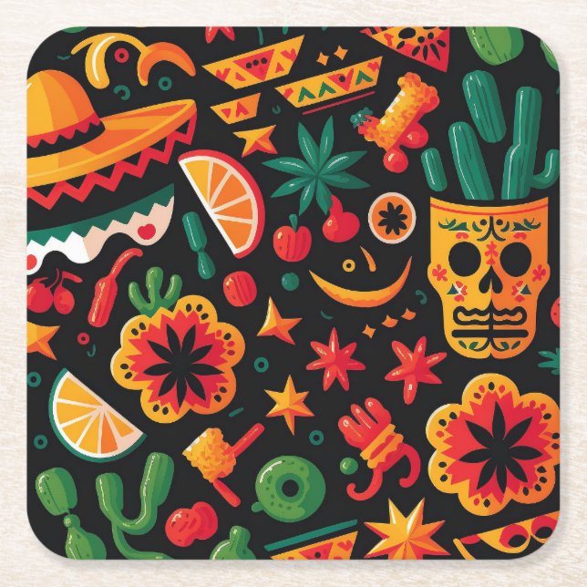 Dessous-de-verre Carré En Papier Cinco de Mayo. Motif de dessin animé mexicain (Devant)