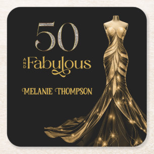 Dessous-de-verre Carré En Papier Cinquante ans et Fabuleux Robe Or Noir 50e Anniver