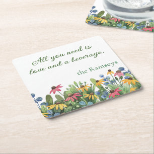 Dessous-de-verre Carré En Papier Citation d'Humour, Fleurs sauvages aquarelle