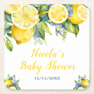 Dessous-de-verre Carré En Papier Citron Citrus Méditerranéen Baby Shower