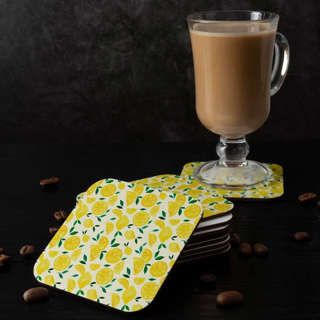 Dessous-de-verre Carré En Papier citrons d'aquarelle - jaune et vert (Créateur téléchargé)