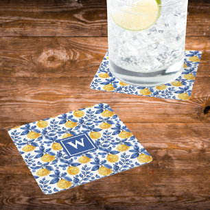 Dessous-de-verre Carré En Papier Citrons jaunes Feuillage bleu Méditerranée Amalfi