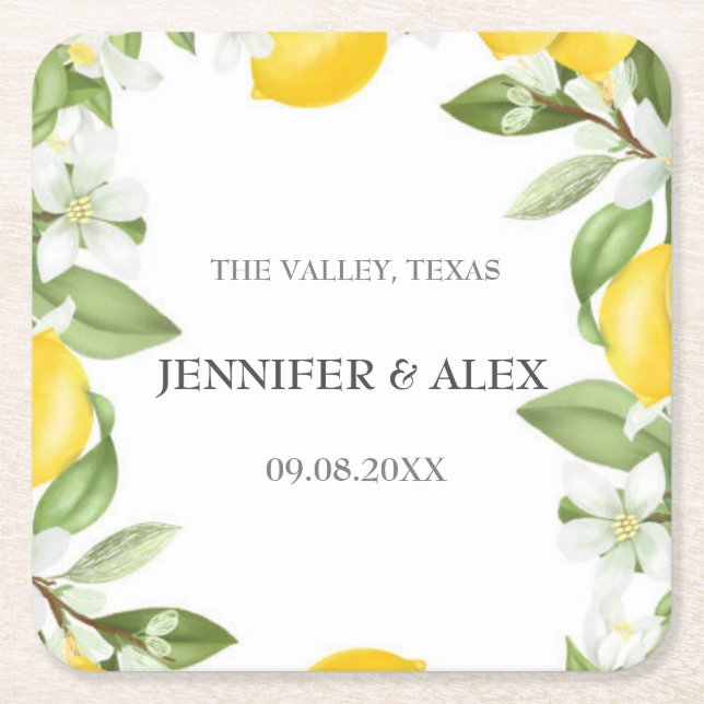 Dessous-de-verre Carré En Papier Citrons Rustiques Modernes Cadeaux Boho Personnali (Devant)