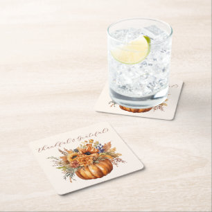 Dessous-de-verre Carré En Papier Citrouille avec Fleurs-Gentils & Gratuits-