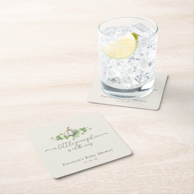 Dessous-de-verre Carré En Papier Citrouille blanc Baby shower Dessous de verre Carr (En situation)