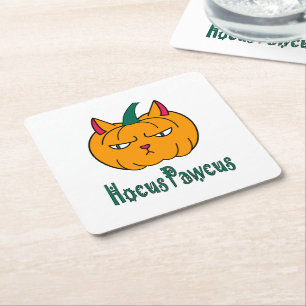 Dessous-de-verre Carré En Papier Citrouille de chat roux Halloween magie hocus pocu
