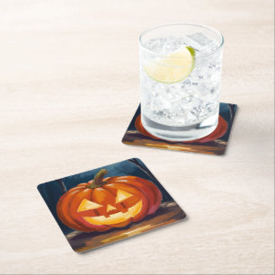 Dessous-de-verre Carré En Papier Citrouille de Jack-O-Lantern d'Halloween