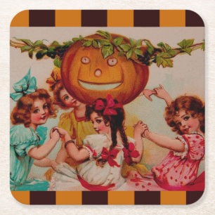 Dessous-de-verre Carré En Papier Citrouille de la fête d'Halloween vintage