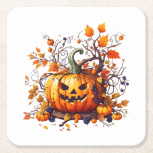 Dessous-de-verre Carré En Papier citrouille drôle d'automne Halloween