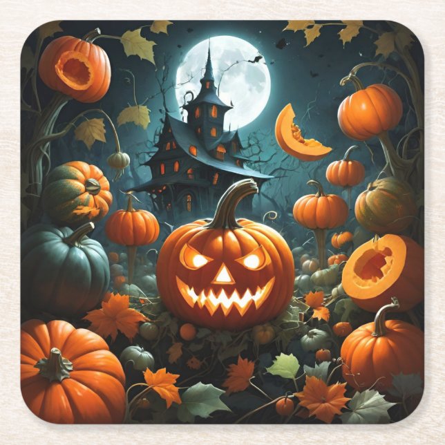 Dessous-de-verre Carré En Papier Citrouille mal (Devant)