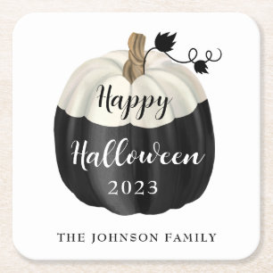 Dessous-de-verre Carré En Papier Citrouille noire et blanche mignonne Joyeux Hallow