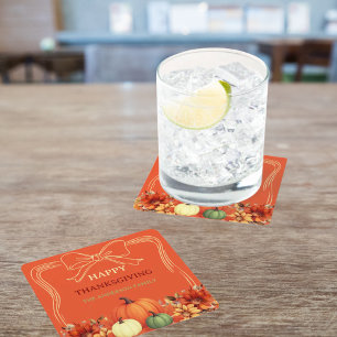 Dessous-de-verre Carré En Papier Citrouille orange de Thanksgiving nœud papillon de