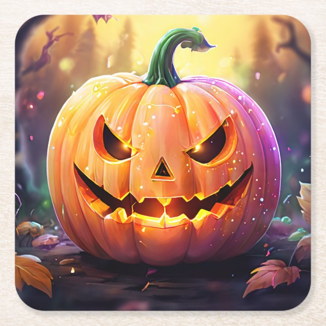 Dessous-de-verre Carré En Papier Citrouille, Plaques de papier (Devant)