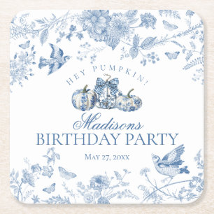 Dessous-de-verre Carré En Papier Citrouille Toile Bleue Floral Fête d'Anniversaire