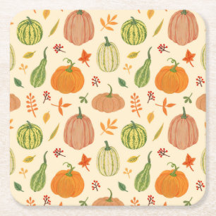 Dessous-de-verre Carré En Papier Citrouille vert et orange, motif sans soudure.