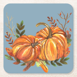 Dessous-de-verre Carré En Papier Citrouilles d'automne bleu poussiéreux
