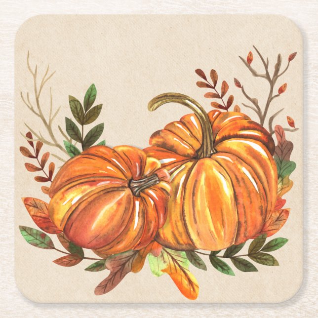 Dessous-de-verre Carré En Papier Citrouilles de l'automne rustique (Devant)