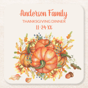 Dessous-de-verre Carré En Papier Citrouilles orange de Thanksgiving personnalisées