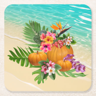 Dessous-de-verre Carré En Papier Citrouilles Palmiers Plage de Thanksgiving Tropica