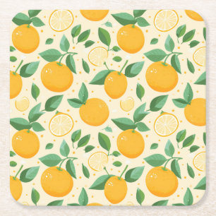 Dessous-de-verre Carré En Papier Citrus citron jaune motif de fruits tropicaux