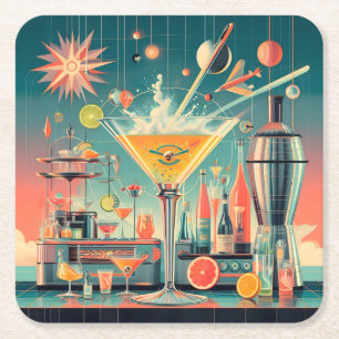 Dessous-de-verre Carré En Papier Citrus Martini Bar Futuriste Atomique du milieu du
