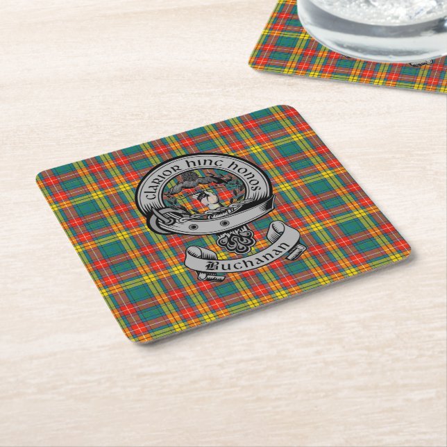 Dessous-de-verre Carré En Papier Clan Buchanan Tartan & Crest (Incliné)